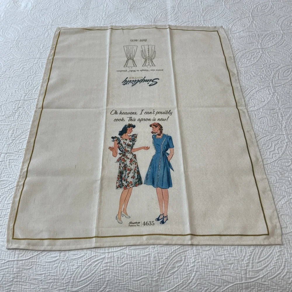 NWOT SIMPLICITY VINTAGE TEA TOWEL Pattern No. 4635 Can't Possibly Cook Apron New